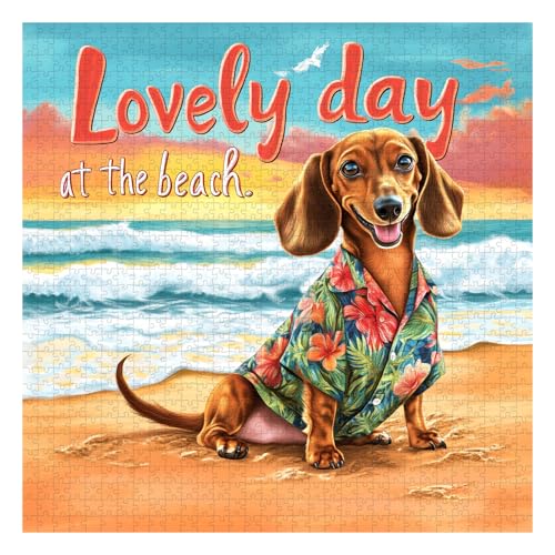 Rompecabezas de Perro Dachshund en la Playa para Adultos, 1000 Piezas, Divertido Rompecabezas de Animal Marítimo con Cachorro Sonriente, Arte para Pared miniatura 2