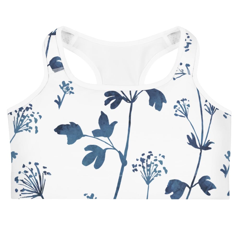 Womens Racerback Sports Bra Blue Wildflower by DreamyDear