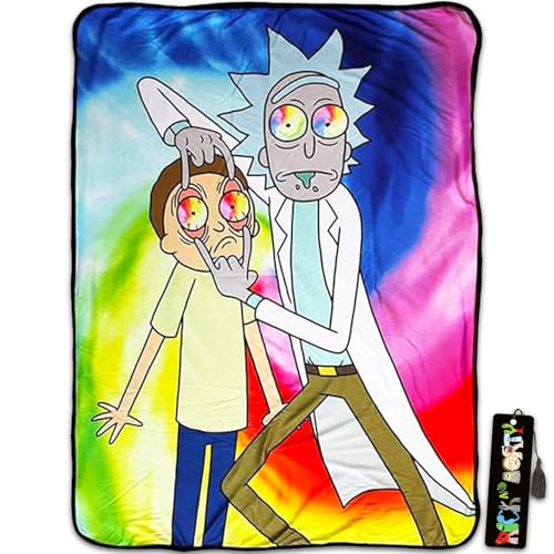 Rick and Morty Fleece Sherpa Lined Blanket - Bundle with 45 x 60 Blanket Plus Bookmark for Kids Adults Teens | Soft Rick and Morty Blanket Set