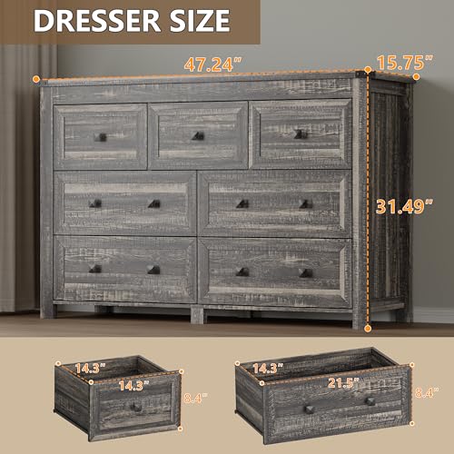 Image of BORNOON 7-Drawer Dresser, Modern Wooden Storage Chest of Drawers, Dresser TV Stand, Wood Drawer Organizer with Metal Handles for Bedroom, Living Room, Hallway