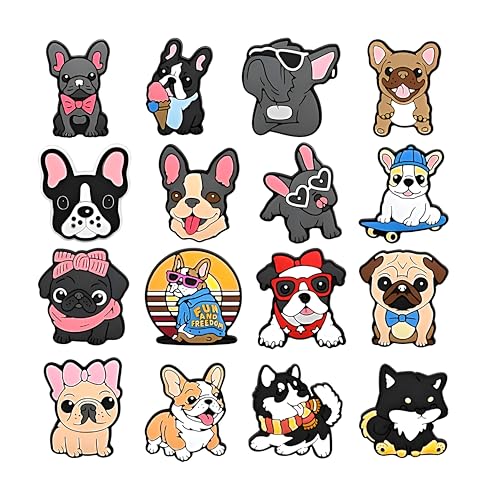 Entzückendes Bulldoggen-Schuhzubehör in verschiedenen Stilen – perfekt zum Dekorieren von Schuhen und Armbändern, ein Muss für Hundeliebhaber.