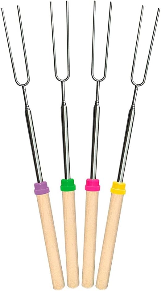 Marshmallow Roasting Sticks 4Pcs Extendable 32inch Long Metal Barbecue Skewers For Grilling Set,Telescoping Smores BBQ Forks, Fire Pit Sticks for Hot Dogs,Camping,Bonfire