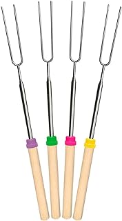 Marshmallow Roasting Sticks 4Pcs Extendable 32inch Long Metal Barbecue Skewers For Grilling Set,Telescoping Smores BBQ Forks, Fire Pit Sticks for Hot Dogs,Camping,Bonfire
