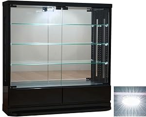 ジェシーBタイプ コレクションケース薄型 LEDダウンライト付き 引き出し付き 幅80cm ロータイプ 完成品 コレクションボード ガラスショーケース 開き戸 ショーケース 什器 キュリオケース フィギュアケース コレクションラック ...