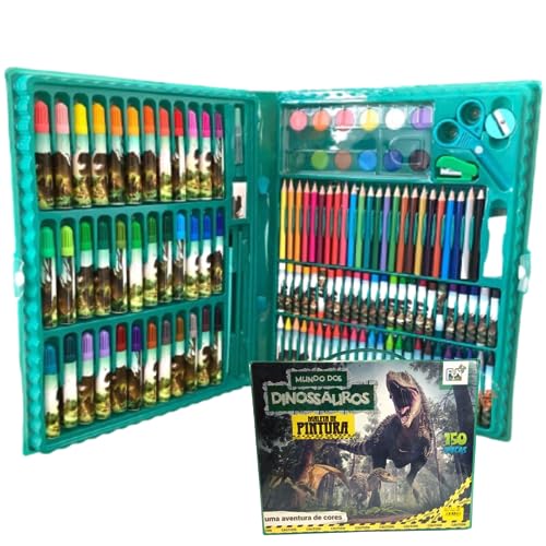 Estojo Completo De Pintura Infantil Com 150 Peças + 30 Desenhos Kit Escolar Maleta Presente Criança Desenhar Pintar Giz de Cera Tinta Lápis de Cor Para Menino Masculino