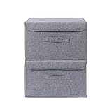 BAYUTE foldable storage box 2 storage boxes with lids, linen storage box, used to store toys, clothes, paper and books in the closet and bedroom. (M, GREY)