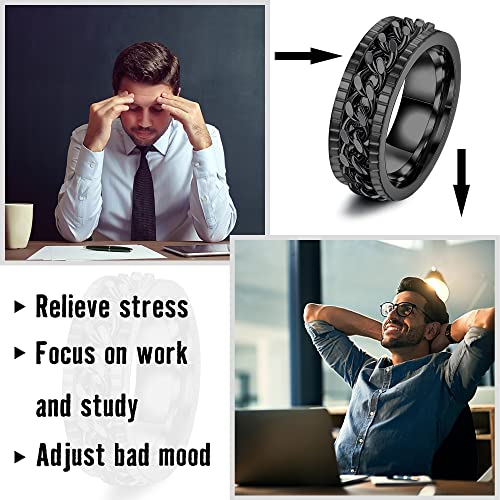 Besteel 16Pcs Stainless Steel Band Rings for Men Women Fidget Anxiety Relief Rings Cool Chain Beveled Edges Celtic Black Band Spinner Rings Set for Wedding Promise Mens Rings Pack - Thumbnail 5