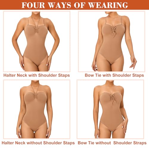 HOMETA Women's Strapless Shapewear Bodysuit Tummy Control Body Shaper Sculpting Thong Bodysuit Drawstring Jumpsuit Top3