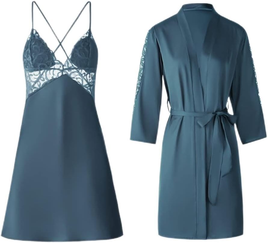 Ster nightdress female thin ice silk nightgown lace with chest mat pajamas suit home