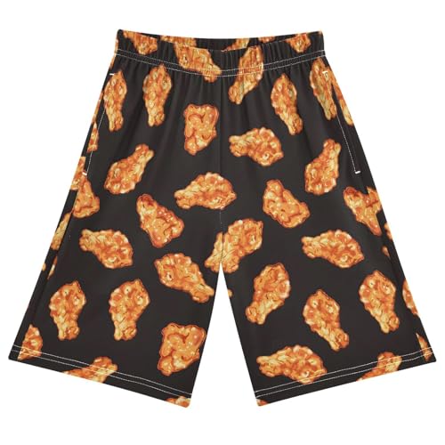 ALAZA Yellow Fried Meat Black Pajama Shorts Elastic Waist Casual Sleep Shorts with Pockets Size 6-14 - Main Image