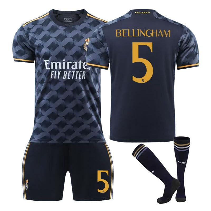 Gruattreay 2023/24 Season Madrid Away Football Kits BELLINGHAM #5 Fans Football Jersey/Shorts Socks Gift Set Youth Sizes and Adult Size (26)