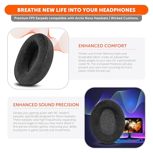 WC StealthZ Arctis Nova - Almohadillas para SteelSeries Arctis Nova | Hechas por Wicked Cushions & GadgetryTech | No Compatibles con Nova Pro Wireless | Precisión de Sonido y Comodidad para Juegos FPS | Negro miniatura 5