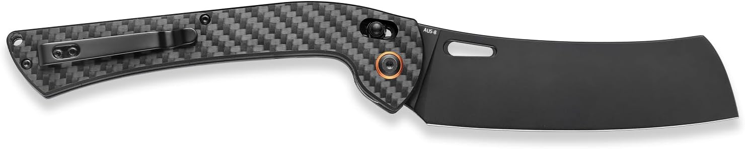 SENBON foldable chef's knife, AUS-8 stainless steel with black titanium plating, carbon fiber handle with back clip, portable outdoor folding fruit knife