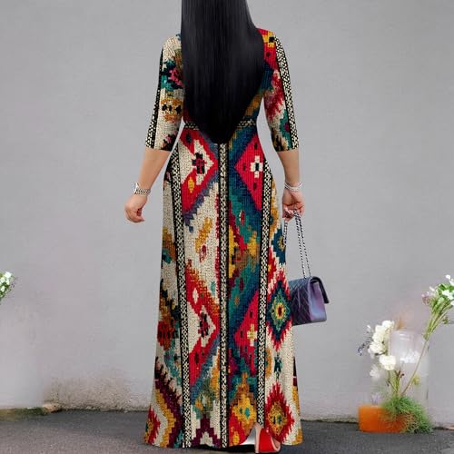 Image of Women Plus Size 3 /4 Sleeve V Neck Maxi Dress with Pockets | Soft fabric relaxed fit three quarter sleeve v neck with pockets for party and daily wear