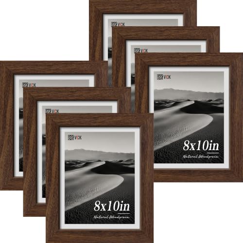 Image of VCK 8x10 Picture Frames Brown - Wide Border Wood Poster Frame, Multi-Directional Display Family Photos, Office Prints, Studio /Gallery Artwork, Woodgrain Series, Tabletop & Wall Hanging, Set of 6