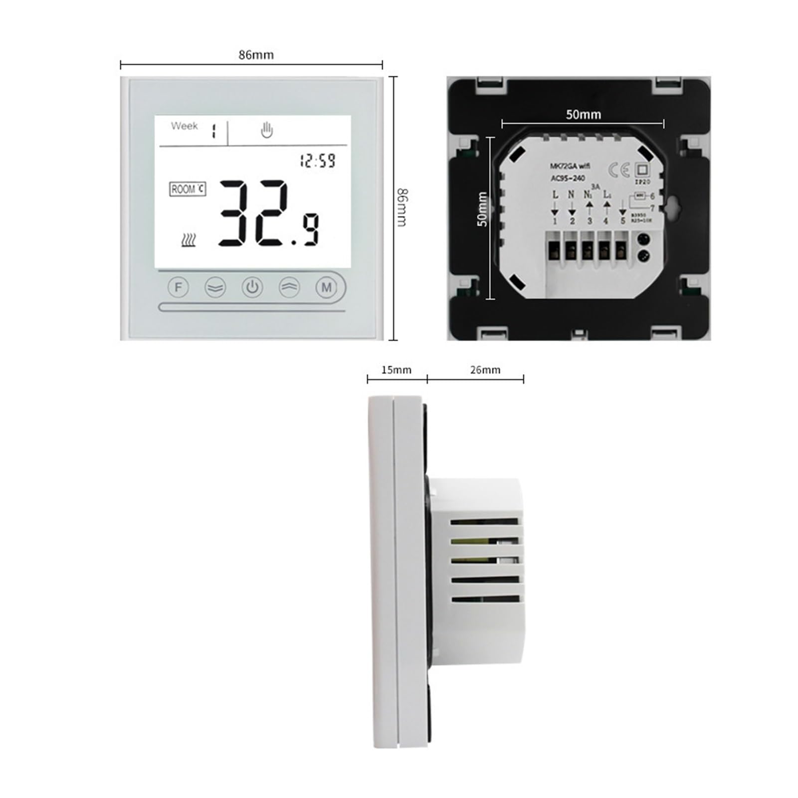 Smart WiFi Termostat z ekranem dotykowym Regulator temperatury Elektryczne ogrzewanie podłogowe Kocioł gazowy działa Informacja O ZgodnośCi(MK70BW,Gas Boiler)