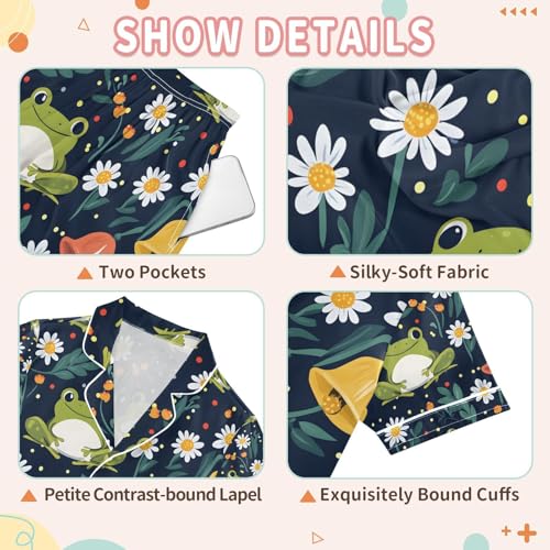 senya Frogs Flowers Bell Satin Summer Pajama Sets Silk Short Sleeve Button Down Sleepwear3