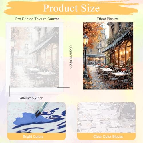 Image of HASTHIP Paint by Numbers Kit for Adults- Street Cafe Adult Paint by Number Kits on Canvas for Beginners, DIY Acrylic Oil Number Painting Kits for Home Wall Decor Gift 16 inchx 20 inch (Without Frame)