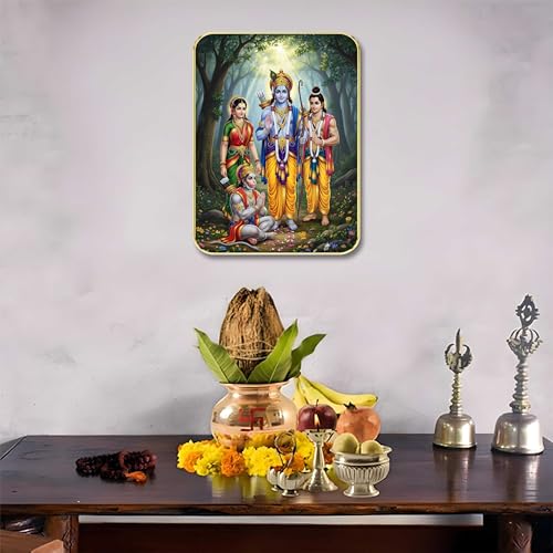 Image of SAF Ram Darbar Wall Art with Table Top Stand & Wall Hanging Hole | Premium MDF Shri Ram Sita Lakshman Hanuman Painting for Home Mandir Office Decor