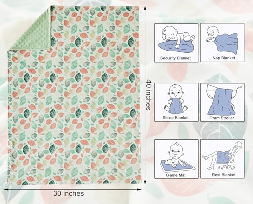 Image of DuShow Leaf Baby Blanket for Girls - Ultra Soft Double Layer Minky Blanket with Dotted Backing, Lightweight Receiving Swaddle for Newborns & Toddlers, Nursery, Stroller, Carseat-30x40 Inches