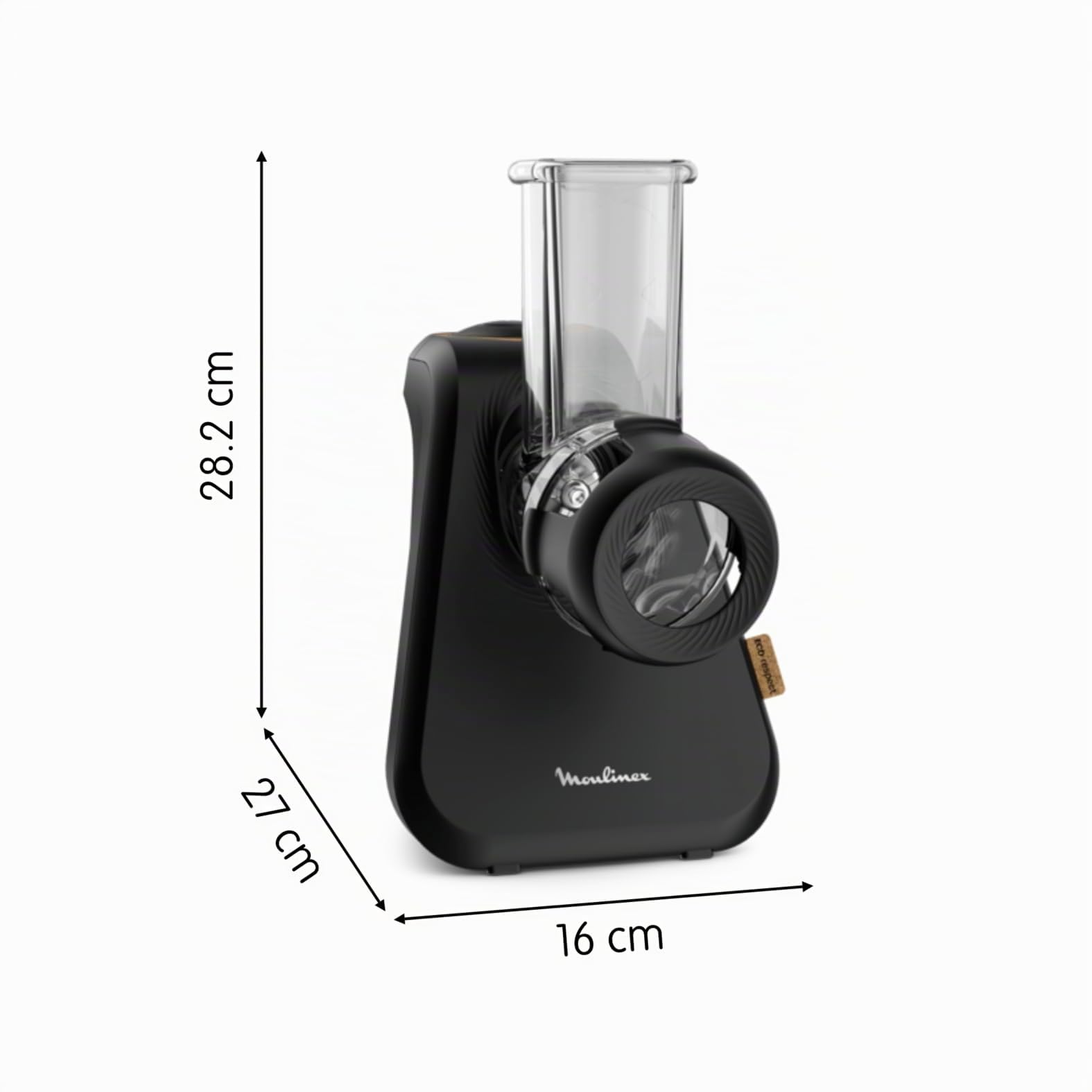 Moulinex Rallador Eco respect DJ77EN Rallador de alimentos de 200W, 3 conos para cortar en rodajas, tiras o rallar, rallador de queso, directo al plato, fabricado en Francia, 39% plástico reciclado