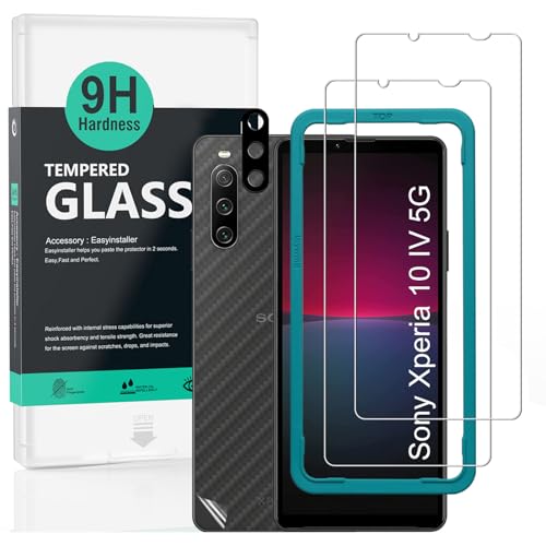 Ibywind Schutzfolie kompatibel mit Sony Xperia 10 IV 5G 6",mit Kamera Schutzfolie(Metall Material),Carbon Fiber Skin für die Rückseite, Inklusive Easy Install Kit (Zentrierrahmen)