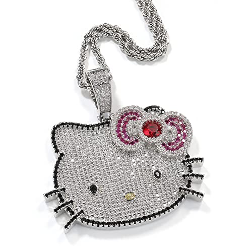 M K Jewels Daily Wear Hello Kitty Head Charm Pendant 2 Ct Round Simulated Diamond 925 Sterling Silver White Gold Plated