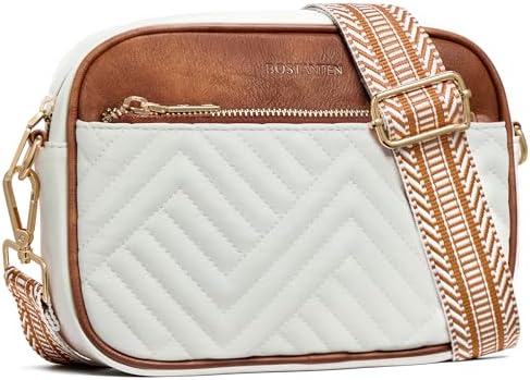 BOSTANTEN Crossbody Bags for Women Vegan Leather Quilted Purses Small Shoulder Bag Ladies Handbags with Wide Strap