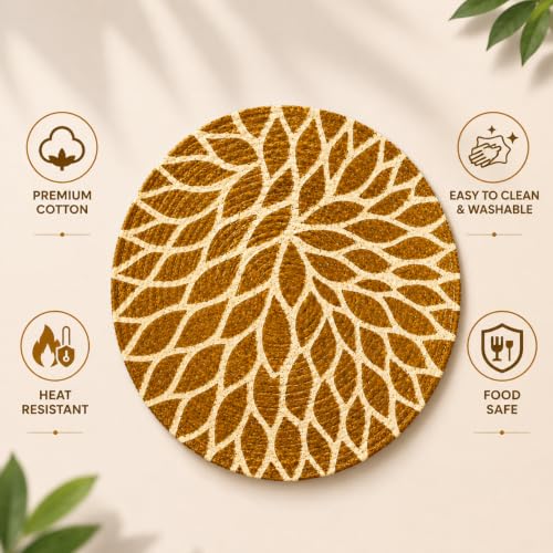 Image of Zimittory Round Cotton Dining Table Mats Set of 2, 14-inch, Gold Leaf