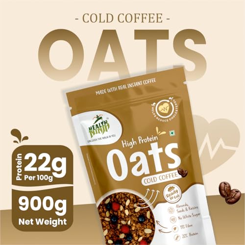 Image of Health Ninja High Protein Cold Coffee Oats | Cold Coffee Oats | 22% Protein, 11% Fibre | No White Sugar | Healthy Breakfast Oats