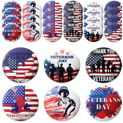 48 Pcs Veteran Button Pins, Veterans Day American Flag Lapel Pins Veterans Day Gifts, Veterans Day Decorations for Men Patriotic Accessories Costume Decorations Cover
