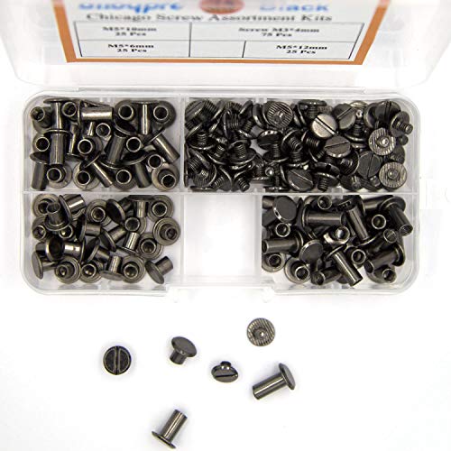 Alloypro 154564898 75 Sets Chicago Screws Assorted Kit 3 Sizes Gun Meta Leather Rivets 1/4 3/8 1/2 Screw Rivets Flat Fillister Book Binding Posts Nail Rivet Chicago Bolts thumb #3