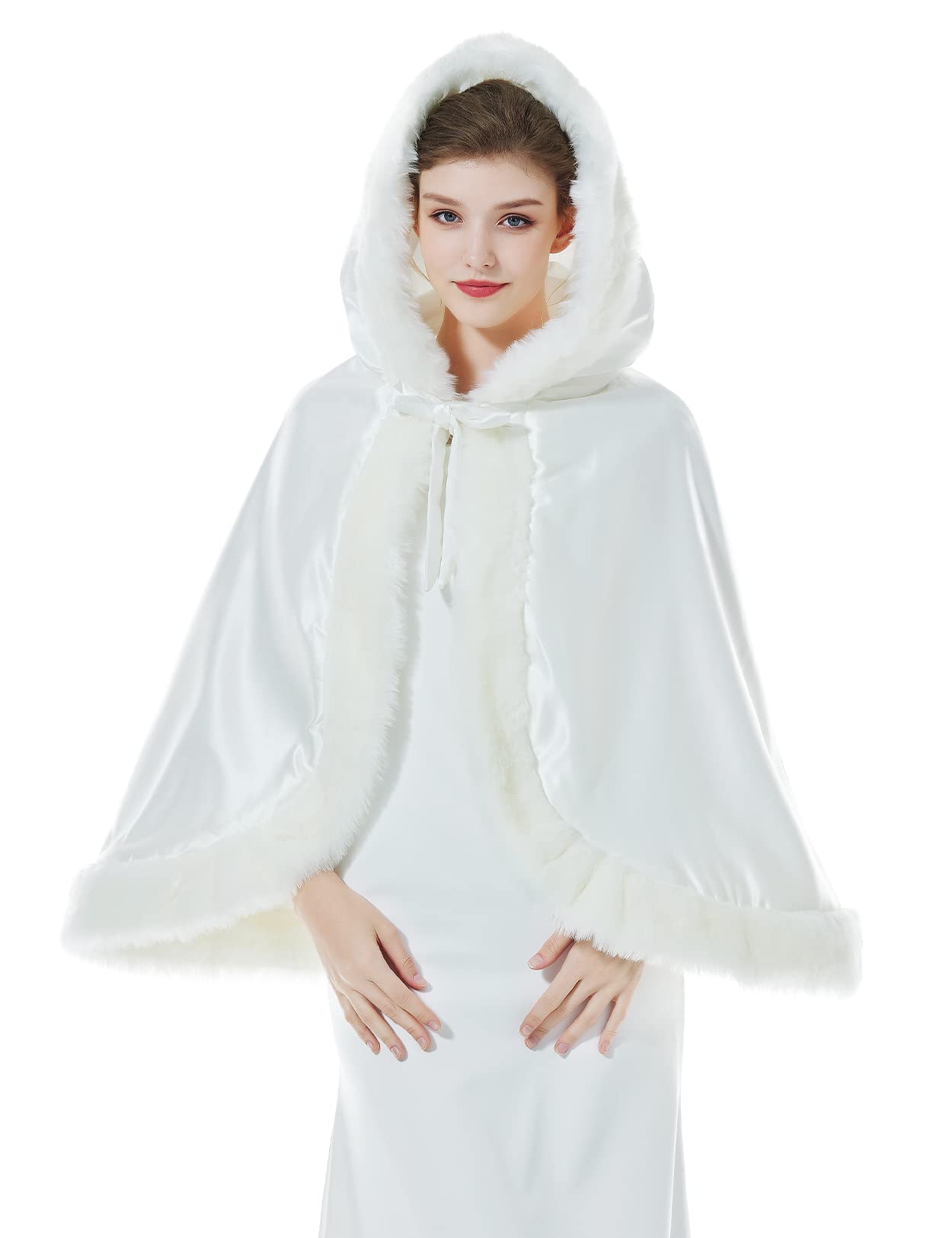 BEAUTELICATE Femme Cape à Capuche Fourrure Courte de Mariage Chaude Capuchon Manteau de Mariée Soirée Automne Hiver