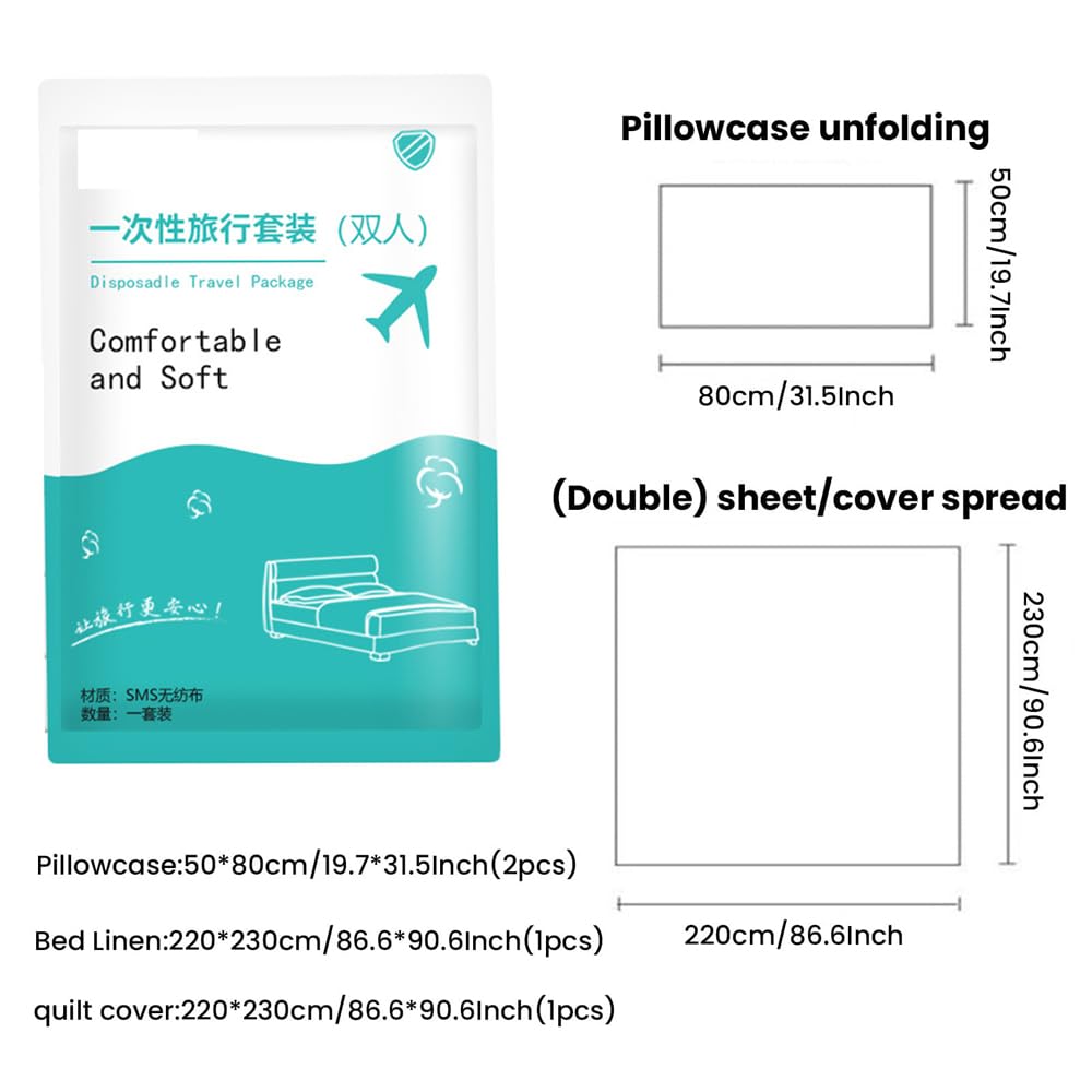 Travel Disposable Bedding Sets, Disposable Sheets, Bedding Sets, Portable Bedspreads, Disposable Bedding Sets with 2 Sheets, 2 Duvet Covers and 4 Pillowcases for Traveling