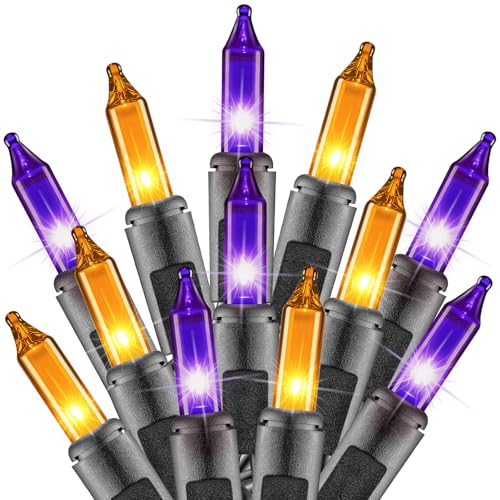 Image of Minetom Halloween String Lights Orange & Purple 100 Count 20 Feet Incandescent Bulb Mini Lights for Indoor Outdoor Garland Party Festival Haunted House Decoration