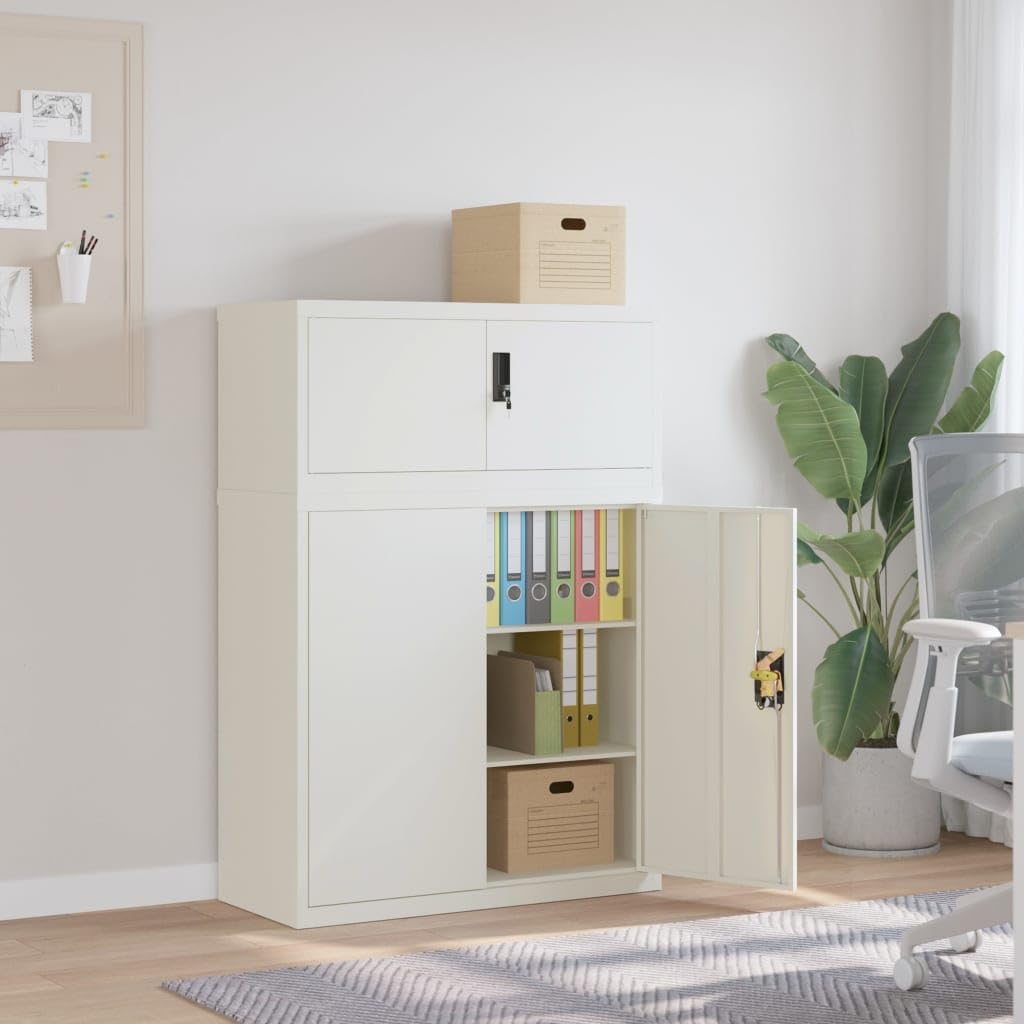 vidaXL Armadio Classificatore Bianco 90x40x130 cm in Acciaio, armadio classificatore, schedario da ufficio, schedario in metallo