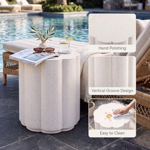 Image of COSIEST Petal Shaped Patio Side Table Outdoor, Modern Concrete End Table