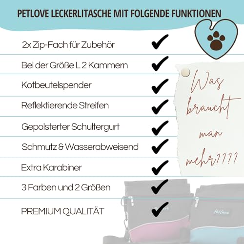 PetLove Leckerlibeutel für Hunde • Futterbeutel mit Magnetverschluss • Inklusive Kotbeutelspender & verwendbar als Bauchtasche • Grau