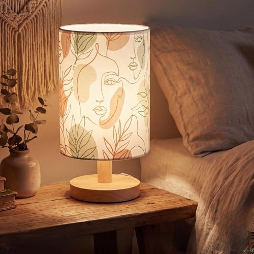 VIHOSE Boho Table Lamp with Linen Shade & Wood Base, 16 Color Dimmable LED Bedside Desk Lamp, Bohemian Bedroom Nightlight for Bedroom, Nursery, Cute Bohemian Room Decor Birthday Gift