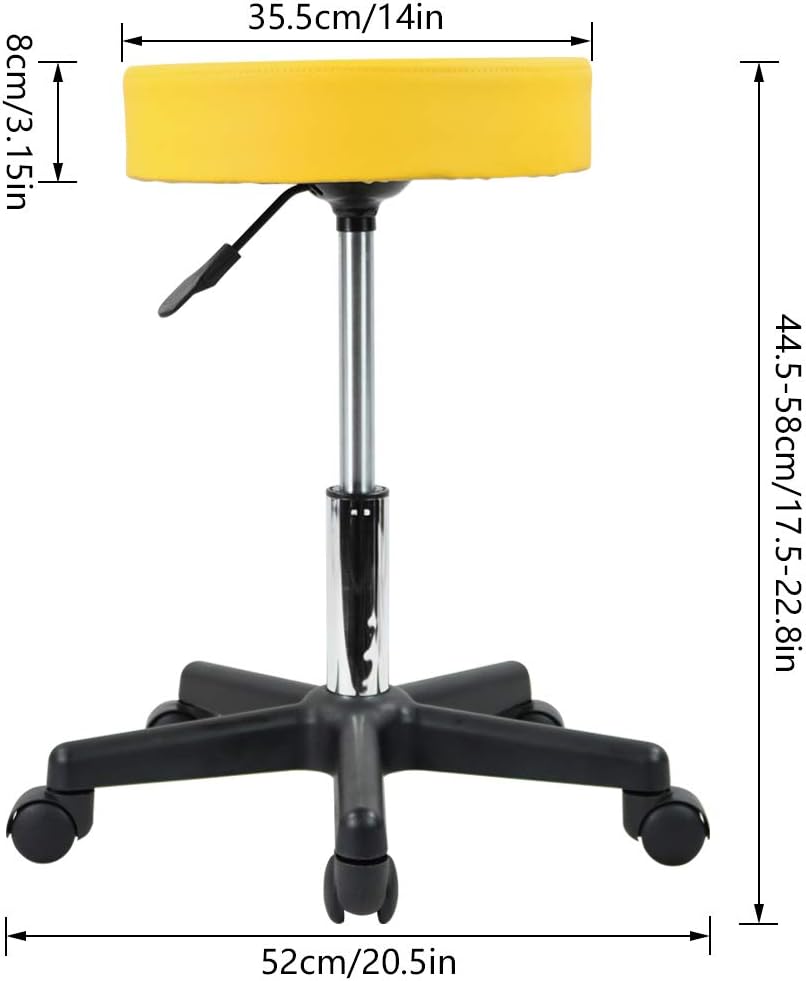 KKTONER Round Rolling Stool PU Leather Height Adjustable Swivel Drafting Work SPA Salon Stools Chair with Wheels (Yellow) : Beauty & Personal Care