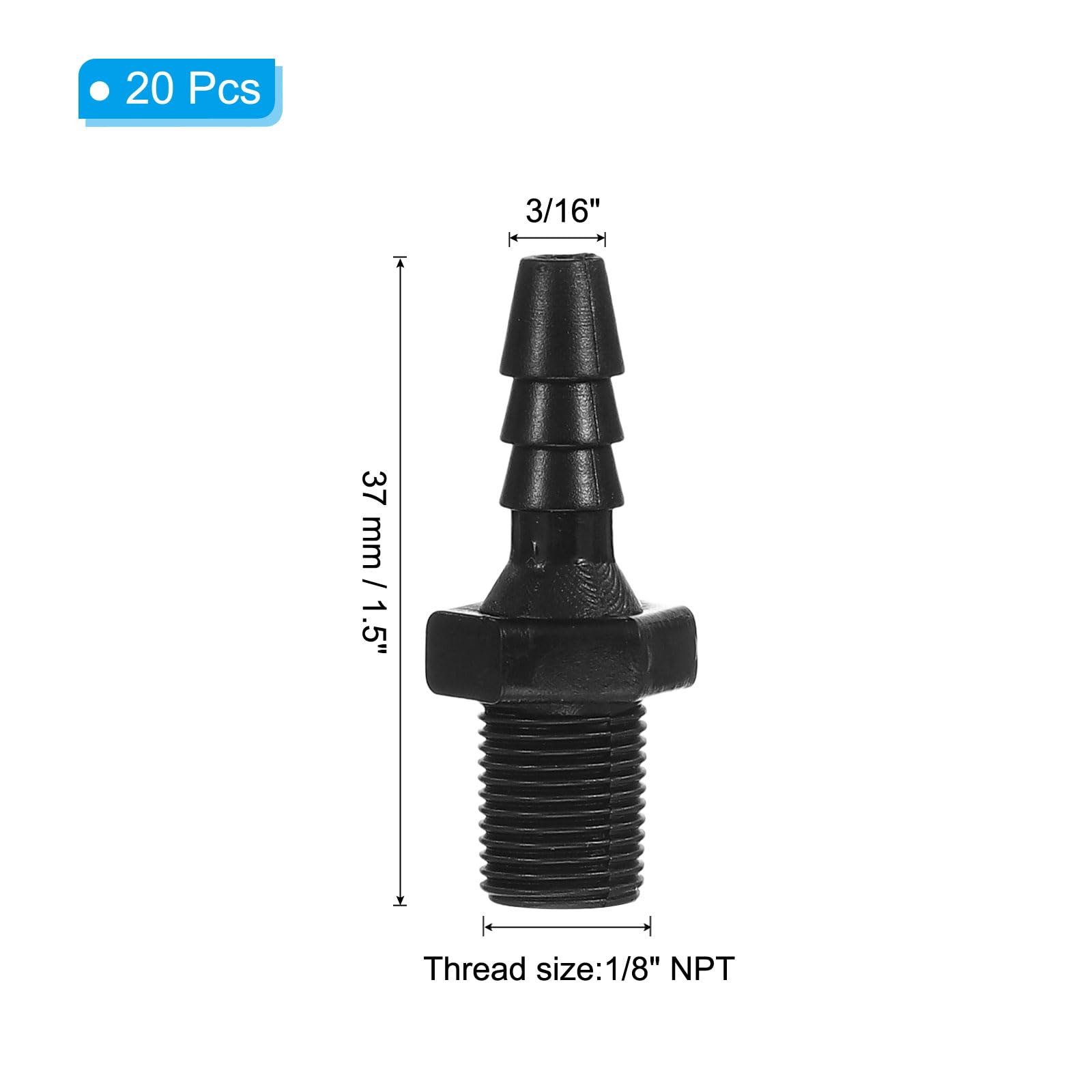 PATIKIL 3/16" Barb x 1/8" NPT Male Connector, 20 Pcs Plastic Hose Barb Fitting Industrial Hose Barb to Pipe Fitting Connect - Image 2