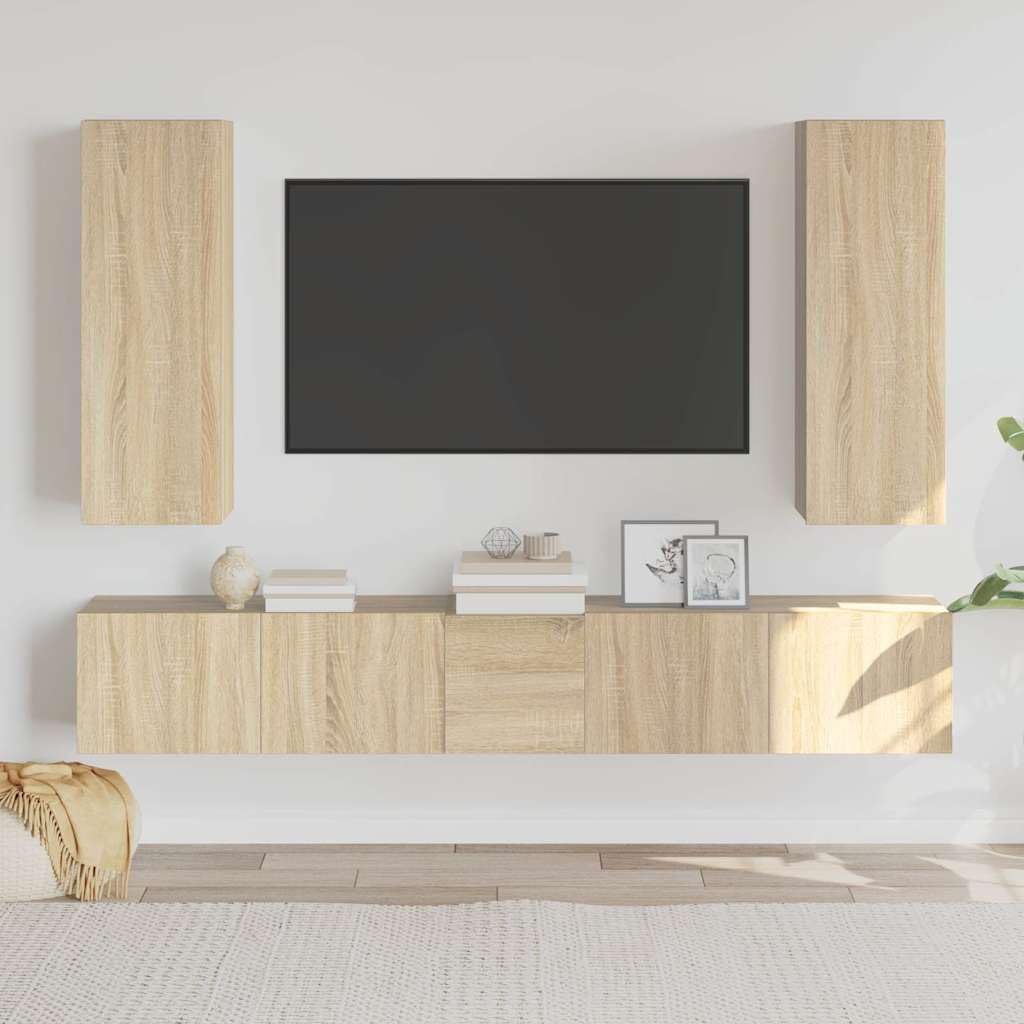 Sonoma - Juego de 5 tablas bajas para TV, madera de roble, montaje en pared, 80 x 30 x 30 cm, diseño moderno, para salón, dormitorio, pasillo