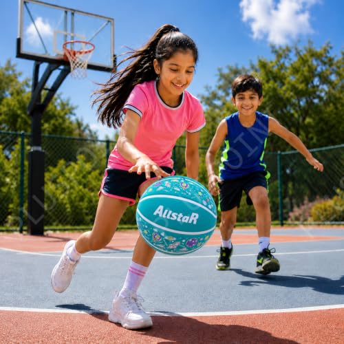 Image of PLUSPOINT Kids Basketball with Air Pump | Colorful Printed Rubber Basketball for Indoor & Outdoor Play | Training Sports Ball for Kids | Easy Grip Recreational Basketball