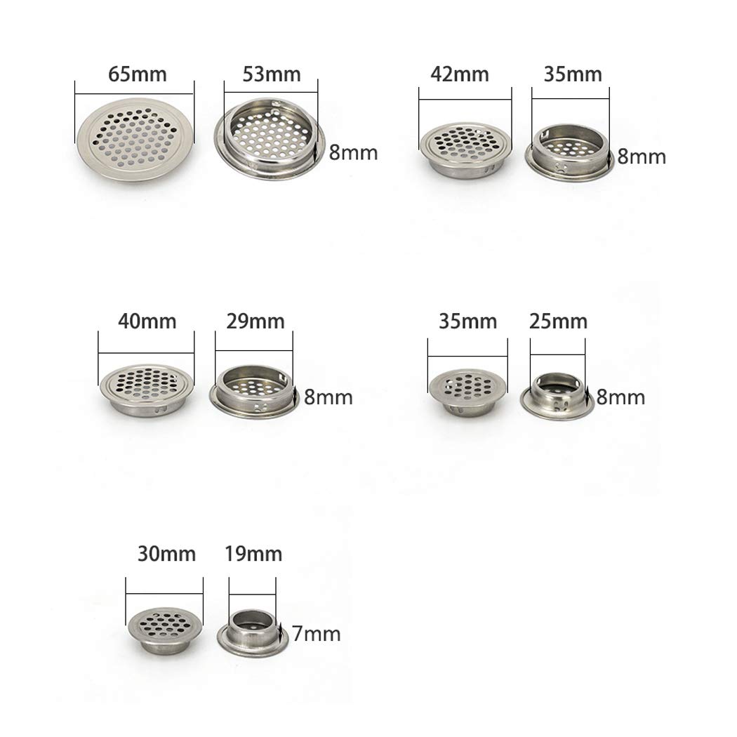 Cubiertas de ventilación de 25 mm circulares planas de acero inoxidable con orificio de malla para armario, baño, oficina, cocina, ventilación de 20 piezas