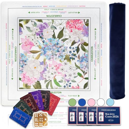 VNUVCOE 33" x33'' Mahjong Mats for Table-Non-Slip,Easy Clean Mah Jong Mat, Waterproof & Scratch-Resistant,Great for All Board & Card Games-Includes a Mahjong Bag Rule Cards Dice and Scorecards.