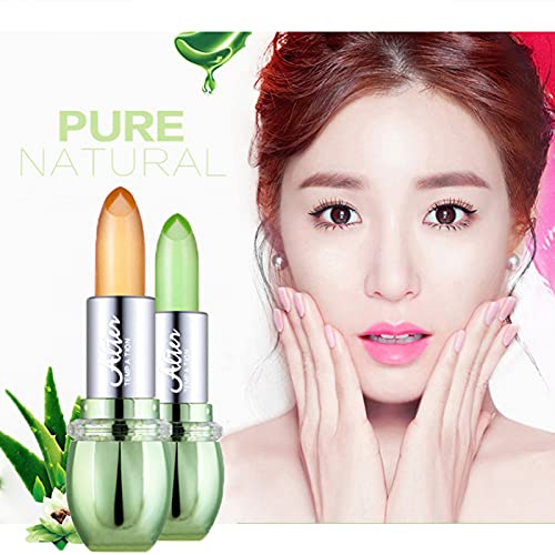 3Pcs Aloe Vera Lipstick Set, Crystal Jelly Lip Stains Waterproof Long Lasting Moisturizing Non-Marking Non-Stick Cup Magic Temperature Color Change Lip Balm Set #TOP3