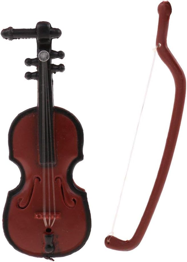 NYLSA 1/12 Dollhouse Metal Miniature Musical Instrument Violin Model Figures Toy Accessory - Brown