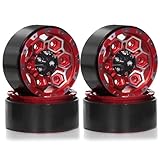 Chanjorlin 1.9 Inch Beadlock Wheels Rims 12mm Hex Aluminum Heavy Duty 1/10 RC Wheel Hubs for 1:10 Rock Crawler Car Axial SCX10 I II III 90046 TRX4 TRX6 CC01 D90 RC4WD Redcat Gen8 1.9' Tires (Red)
