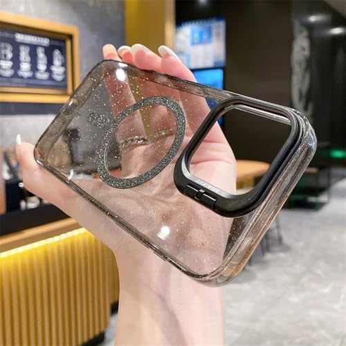 Étui de luxe à paillettes transparent pour appareil photo iPhone 14 antichoc noir