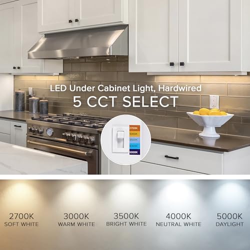 Image of Maxxima 24 in. Hardwired LED Under Cabinet Light - 950 Lumens, 5 CCT, Color Temperature Slide Control, 2700K /3000K /3500K /4000K /5000K, Kitchen and Indoor Lighting Fixture, White, On /Off Switch, ETL